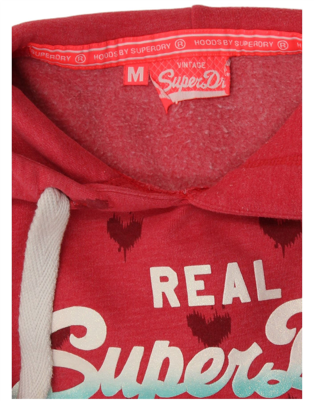 SUPERDRY Grafisk hættetrøje til kvinder UK 14 Medium Red Heart