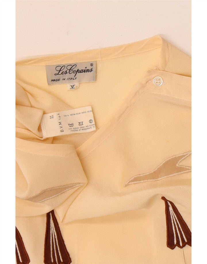 Les Copains Dame Se Through Bluse Top UK 16 Stor Beige Stribet Silke