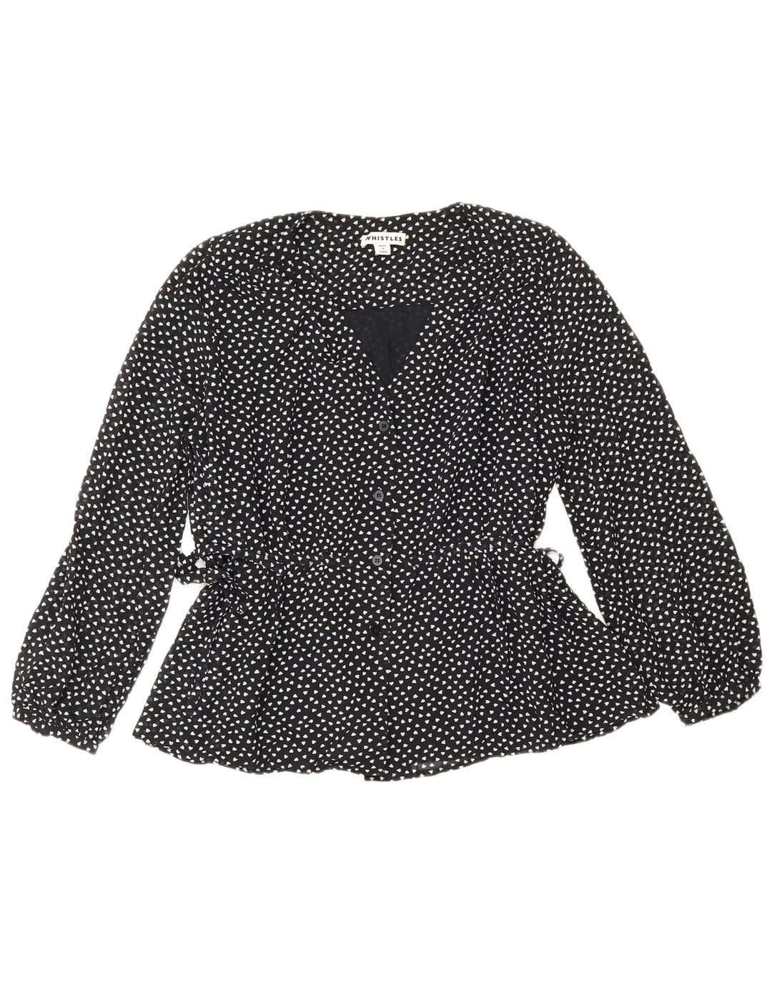 Whistles Womens Shirt Bluse UK 10 Small Black Spotted Polyester Heart
