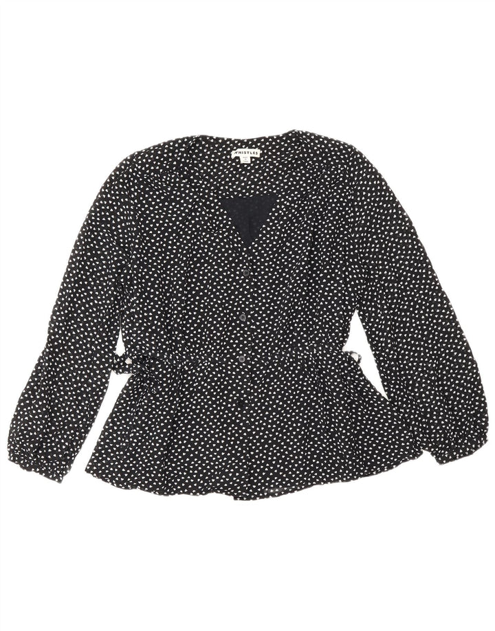 Whistles Womens Shirt Bluse UK 10 Small Black Spotted Polyester Heart