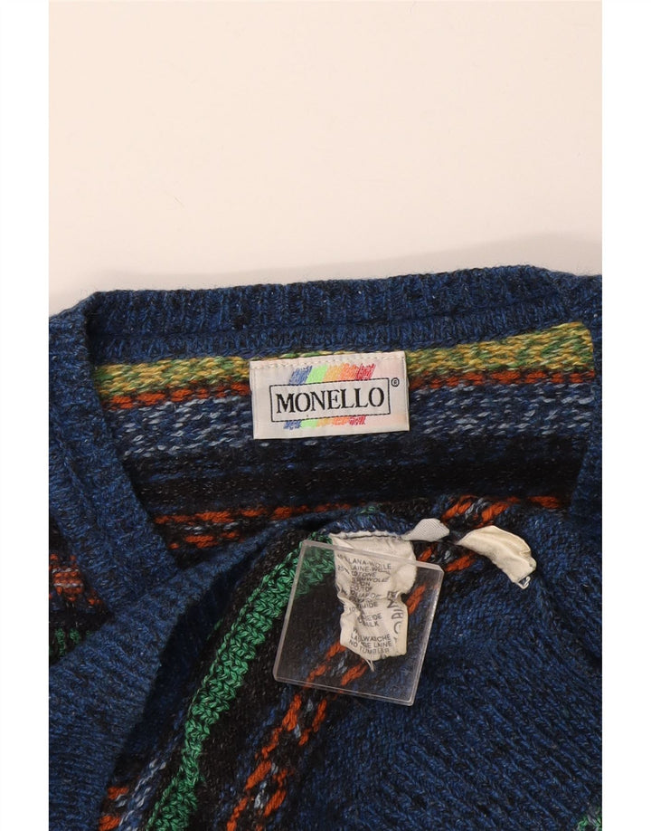 Monello Herre V-hals sweater Stor flerfarvet stribet uld