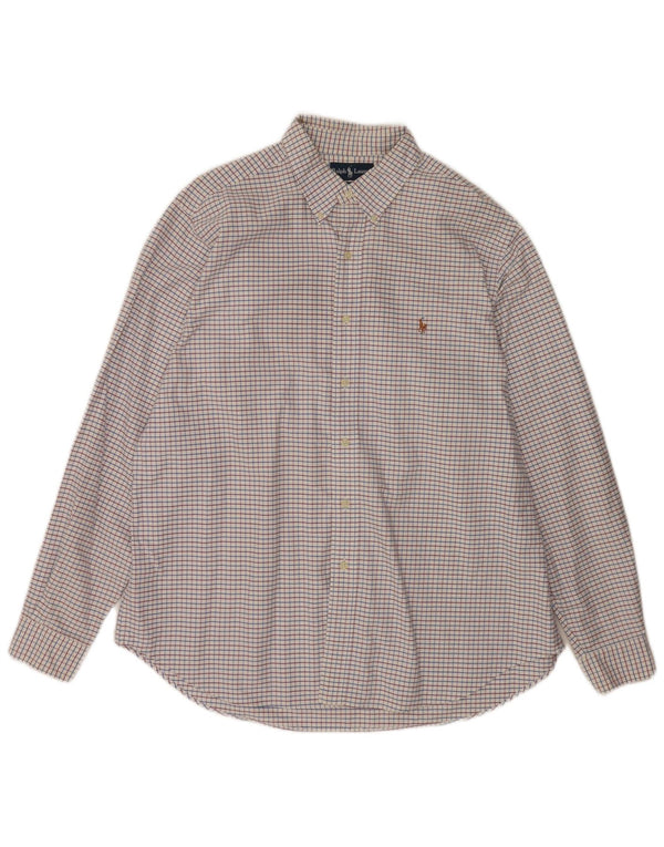 Ralph Lauren Herre Classic Fit skjorte størrelse 17 1/2 XL Hvid ternet bomuld