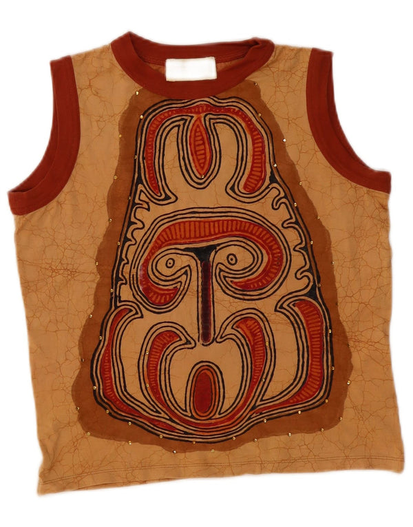 I Pinco Pallino Dame Crop Grafisk Vest Top UK 4 XS Beige Viscose