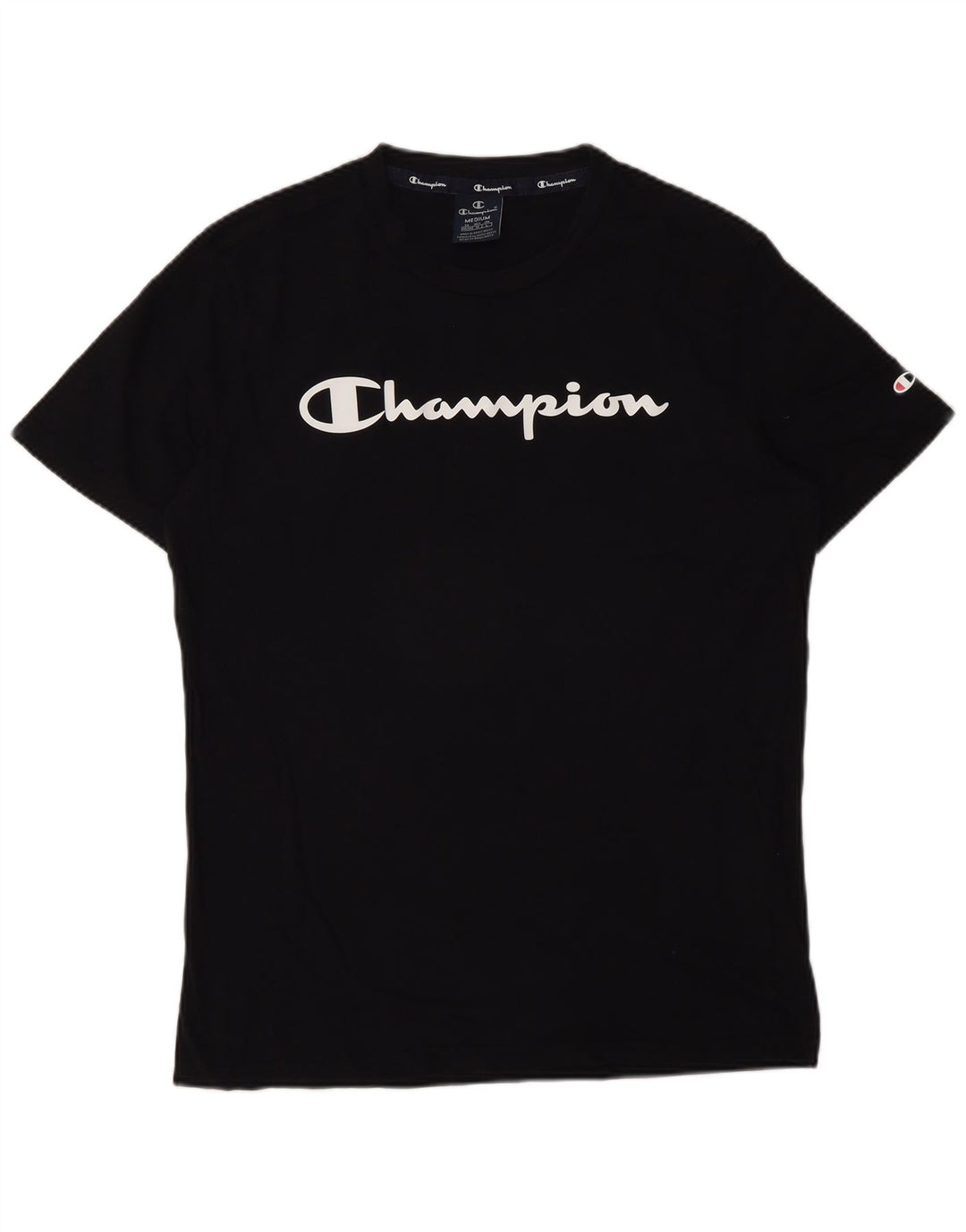 Champion Herre Grafisk T-Shirt Top Medium Sort Bomuld