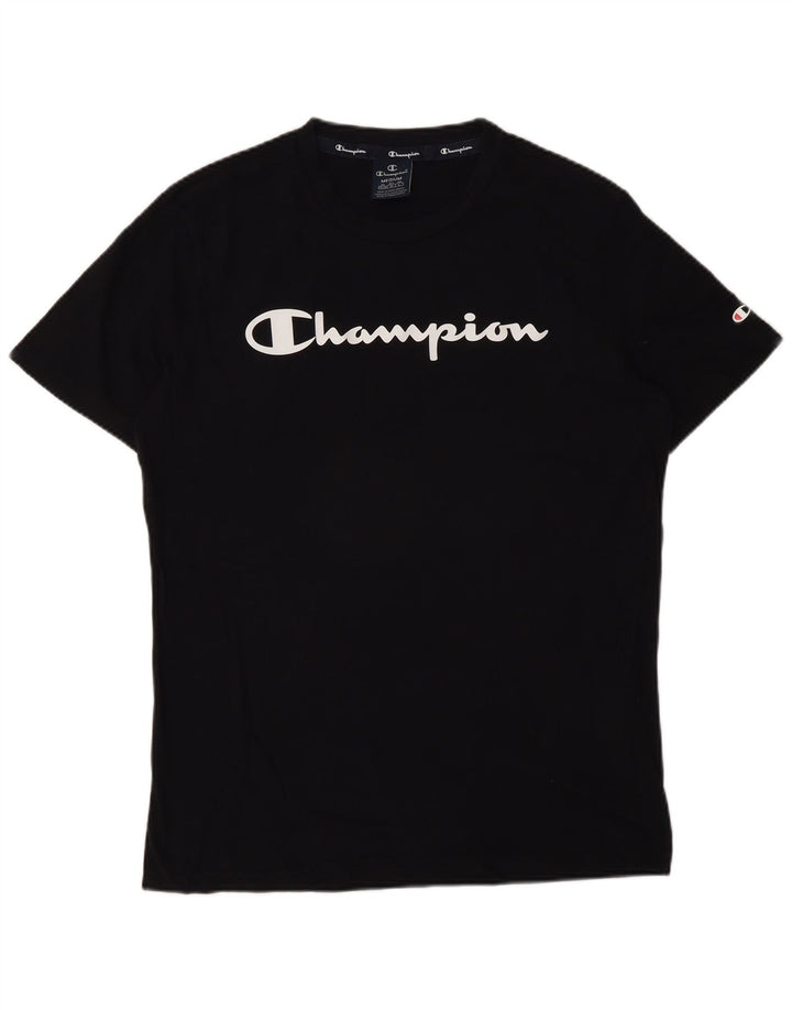 Champion Herre Grafisk T-Shirt Top Medium Sort Bomuld