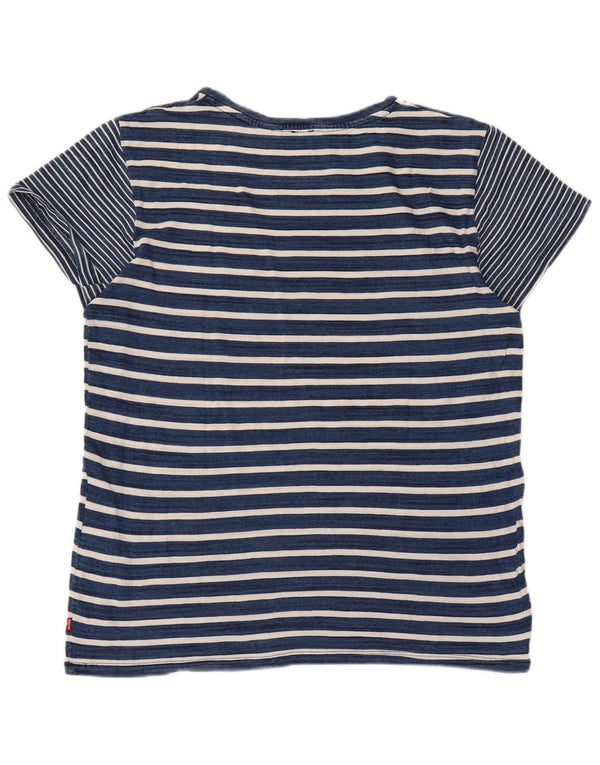 Levi's Dame T-Shirt Top UK 14 Stor blå stribet bomuld