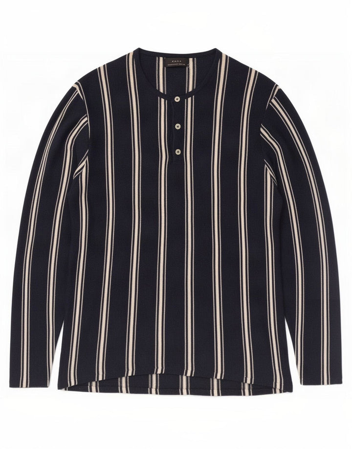 Zara Herre Top Langærmet Medium Marineblå Stribet Ramie