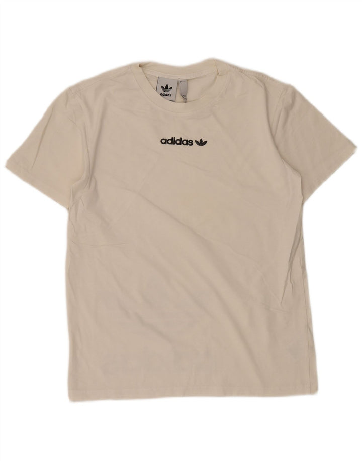 ADIDAS Mens Graphic T-Shirt Top Small Off White Cotton