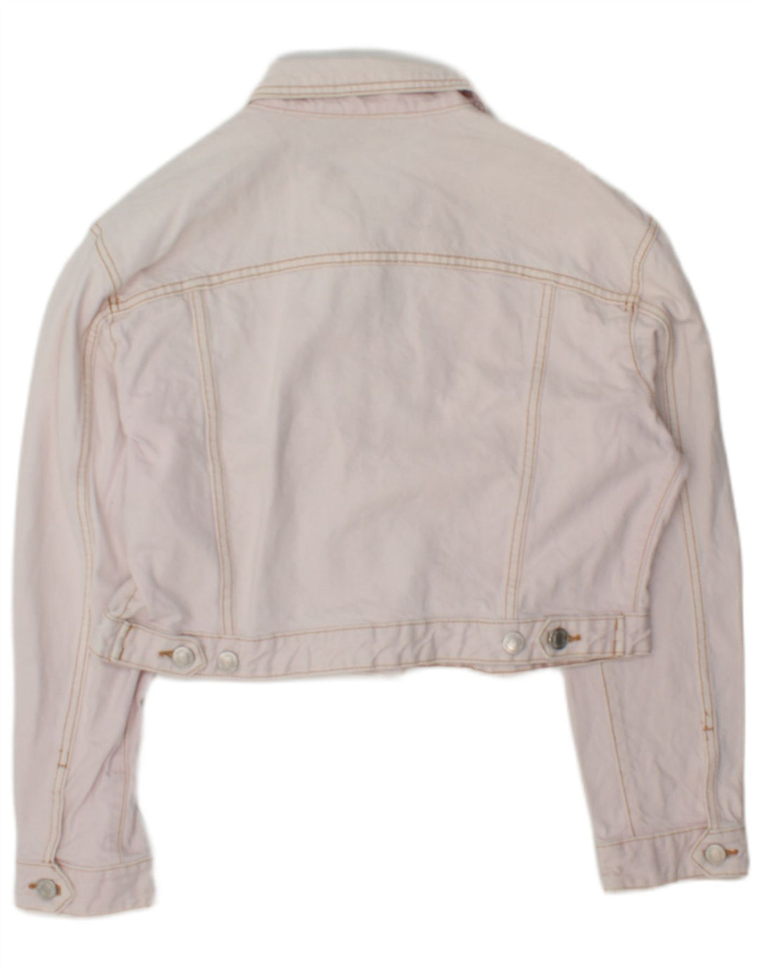 Zara Womens Crop Denim Jacket UK 16 Large Pink Bomuld