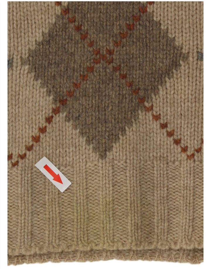 Henry Cottons Herre Crew Neck Jumper Sweater Medium Beige Argyle/Diamond