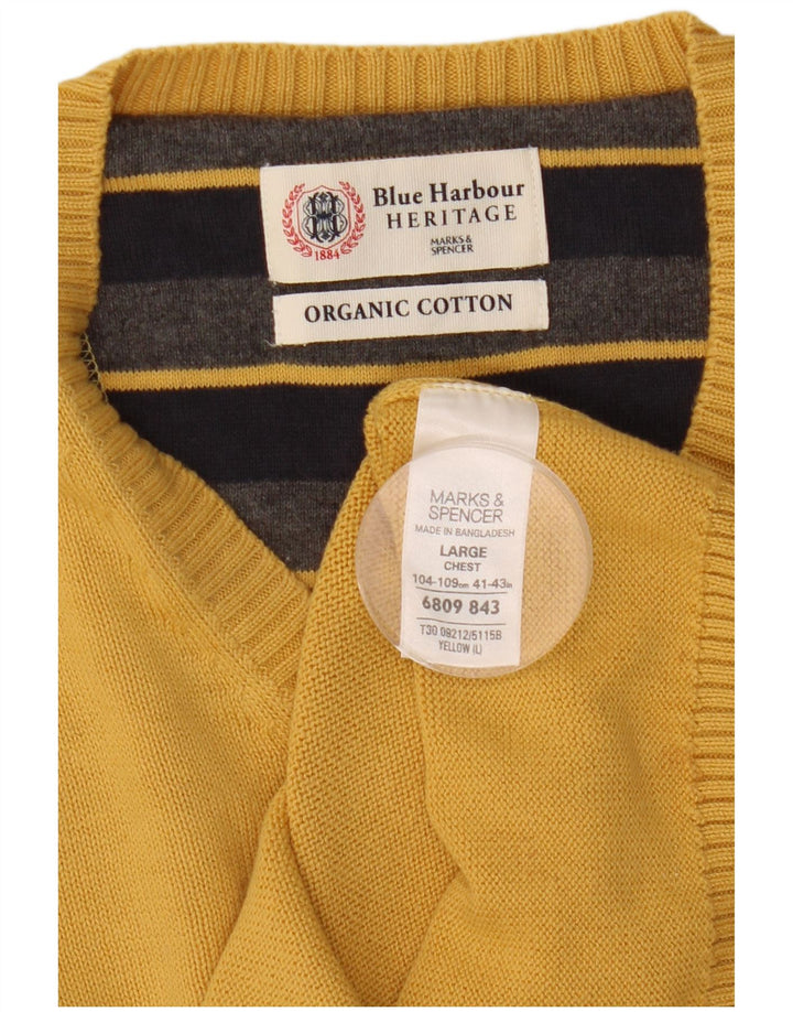 Marks & Spencer Herre Blue Harbor V-hals sweater Stor gul bomuld