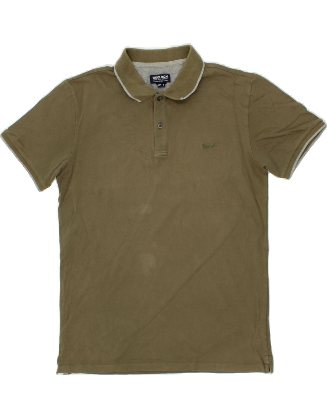 WOOLRICH Mens Polo Shirt Medium Khaki Cotton Vintage Woolrich and Second-Hand Woolrich from Messina Hembry 