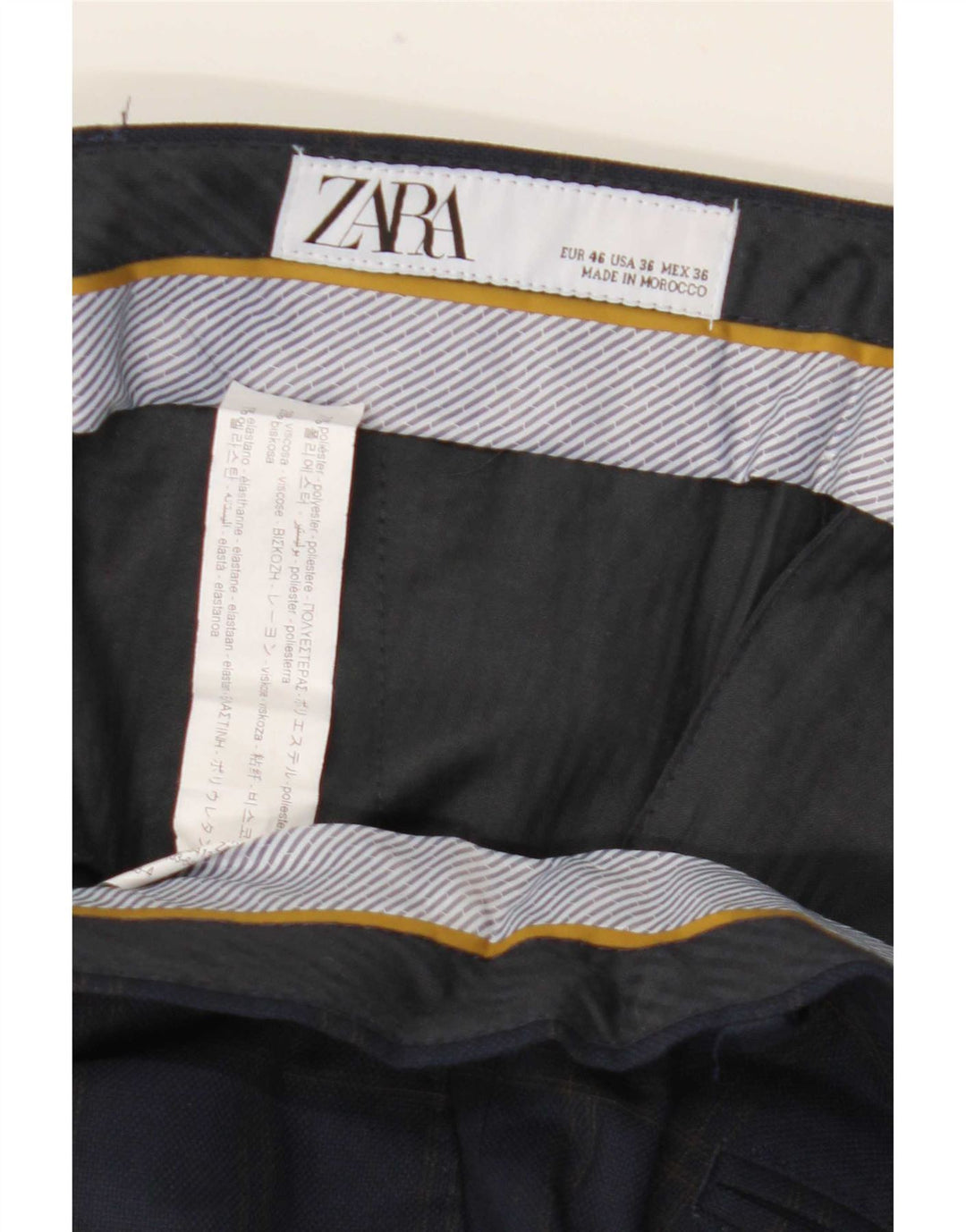 Zara Herre Slim Suit Bukser EU 46 XL W36 L32 Marineblå ternet polyester