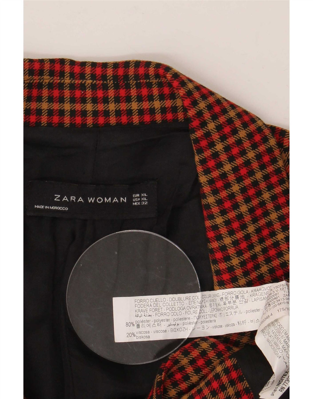 Zara Dame 2-knaps blazerjakke UK 18 XL Flerfarvet ternet polyester