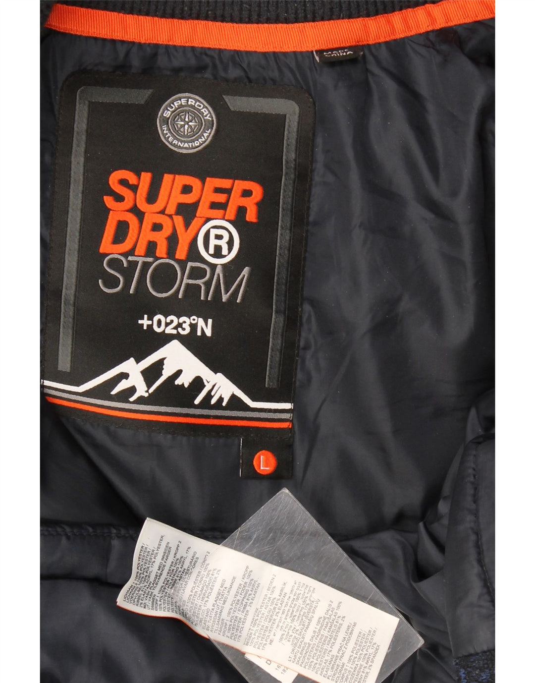 Superdry Polstret hættejakke til mænd UK 40 Large Navy Blue Flecked Polyester