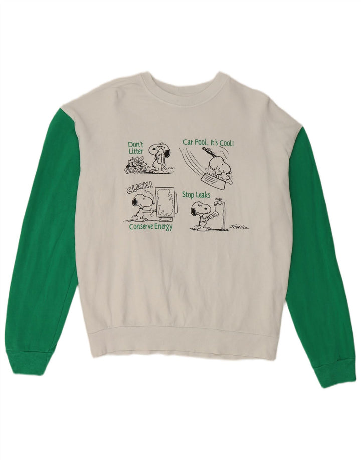 Benetton Herre Peanuts Graphic Sweatshirt Jumper Medium White Colourblock