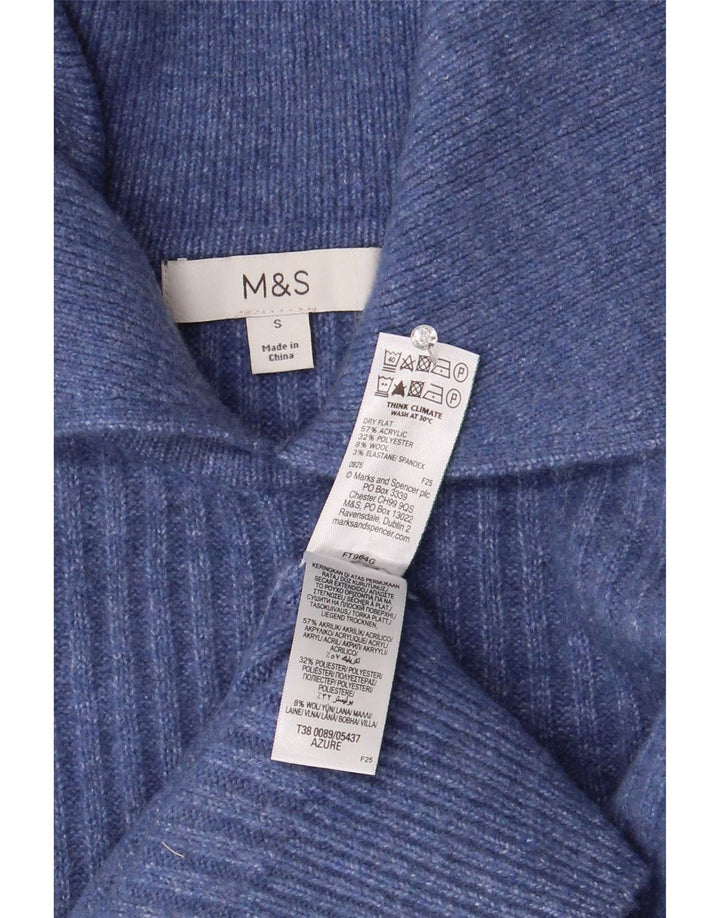 Marks & Spencer Dame Oversized Polo Neck Jumper Sweater UK 10 Small Blue