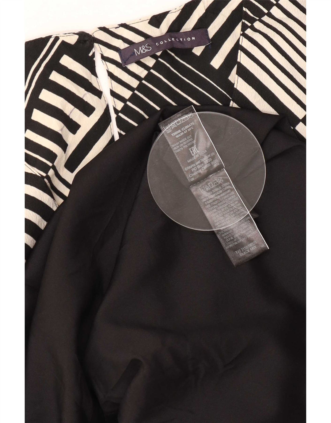 Marks & Spencer Dame 3/4-ærmet Shift Dress UK 12 Medium Sort Geometrisk