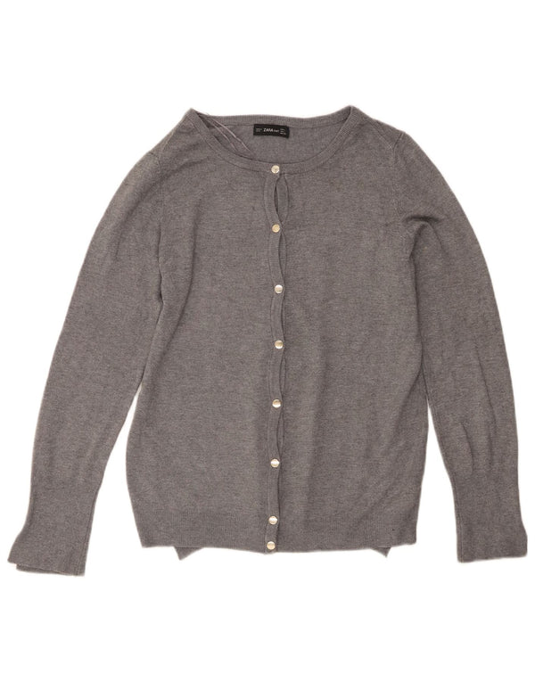 Zara Dame Cardigan Sweater UK 14 Large Grå Viscose
