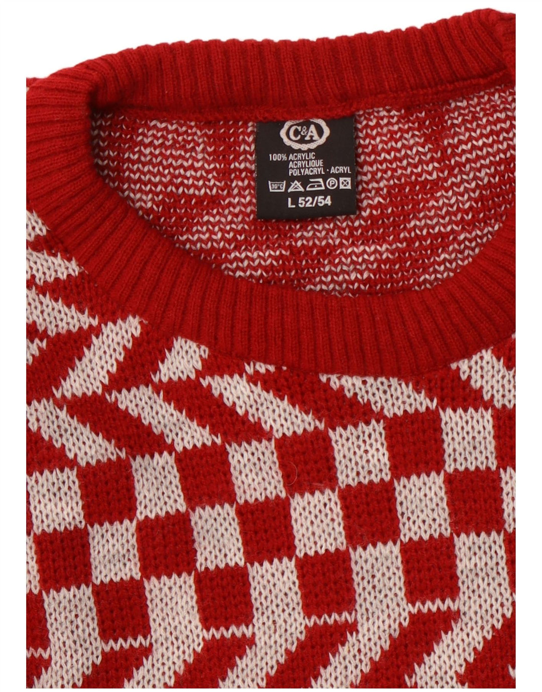 C & A herre rund hals sweater stor rød geometrisk akryl