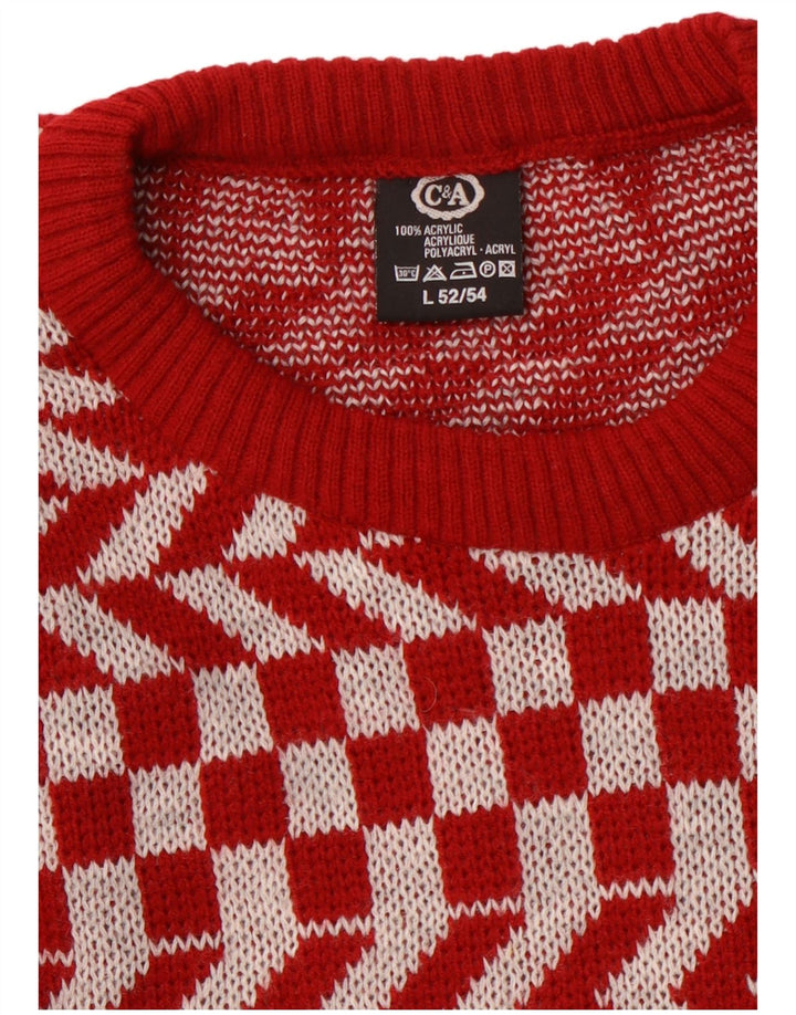 C & A herre rund hals sweater stor rød geometrisk akryl