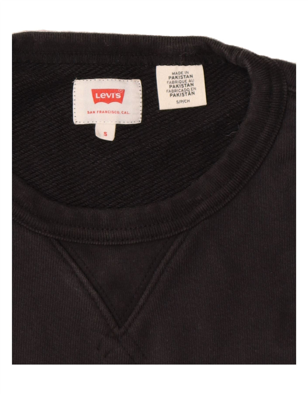 LEVI'S Mens Graphic Sweatshirt Jumper Small Black Cotton Vintage Levi's and Second-Hand Levi's from Messina Hembry 
