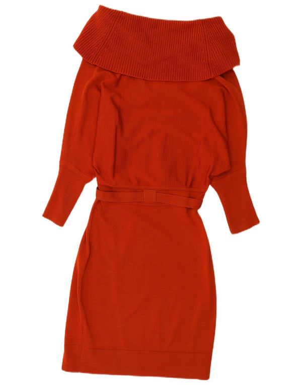 Karen Millen Dame Langærmet Roll Neck Jumper Kjole UK 2 2XS Rød Uld