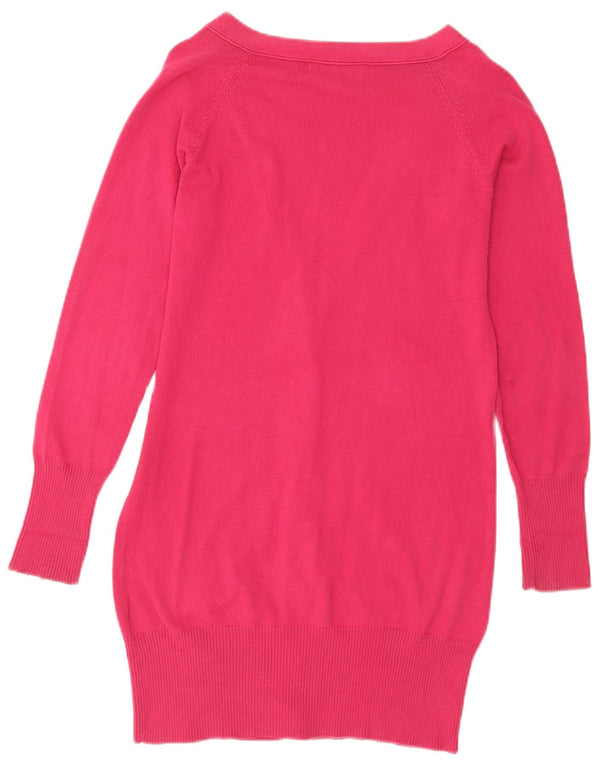 Zara Womens Longline Cardigan Sweater UK 14 Large Pink Bomuld