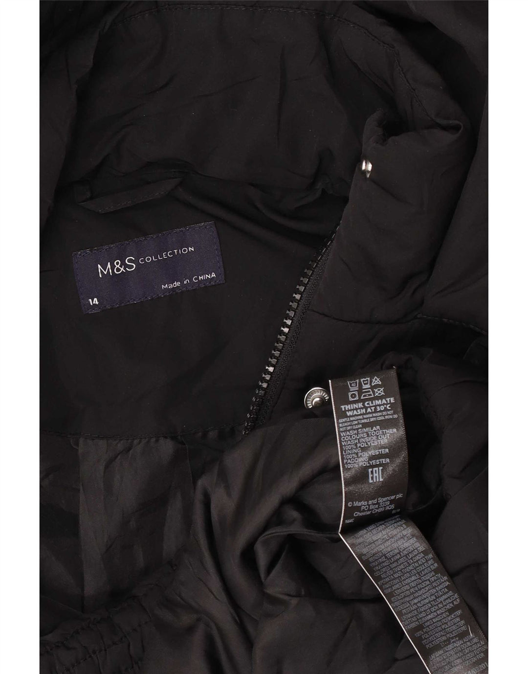 Marks & Spencer Dame Hætte Oversized Polstret Jakke UK 14 Large Sort