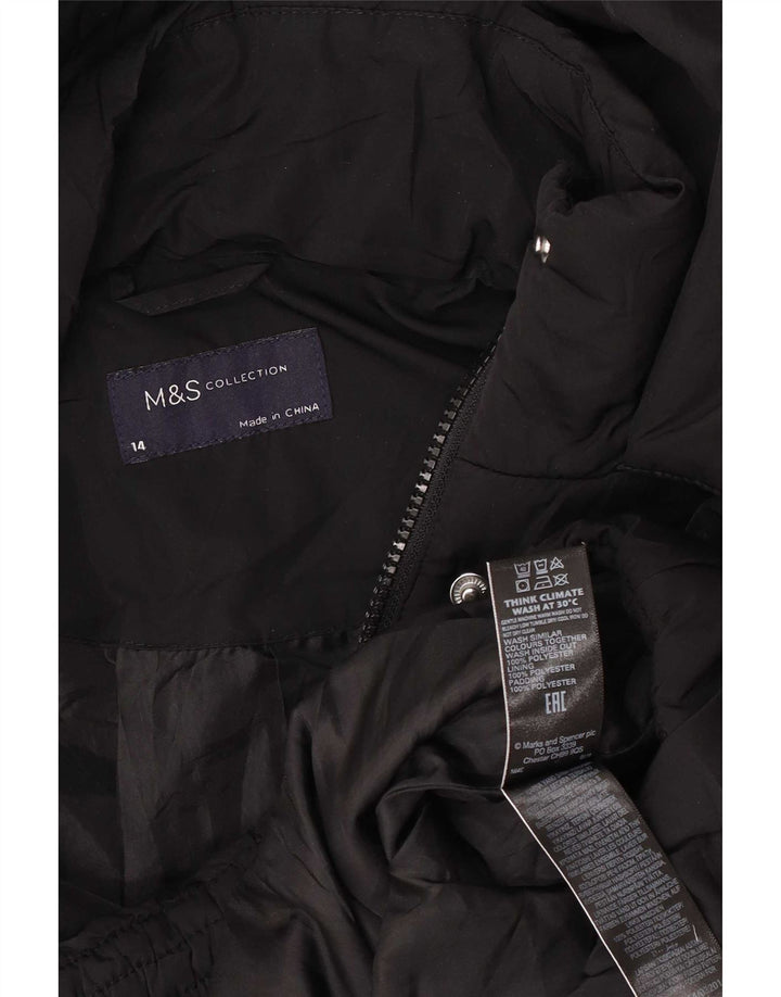 Marks & Spencer Dame Hætte Oversized Polstret Jakke UK 14 Large Sort