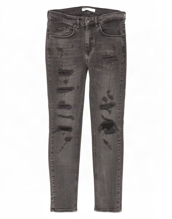Zara Herre Distressed Skinny Jeans EU 40 Medium W31 L29 Grå Bomuld