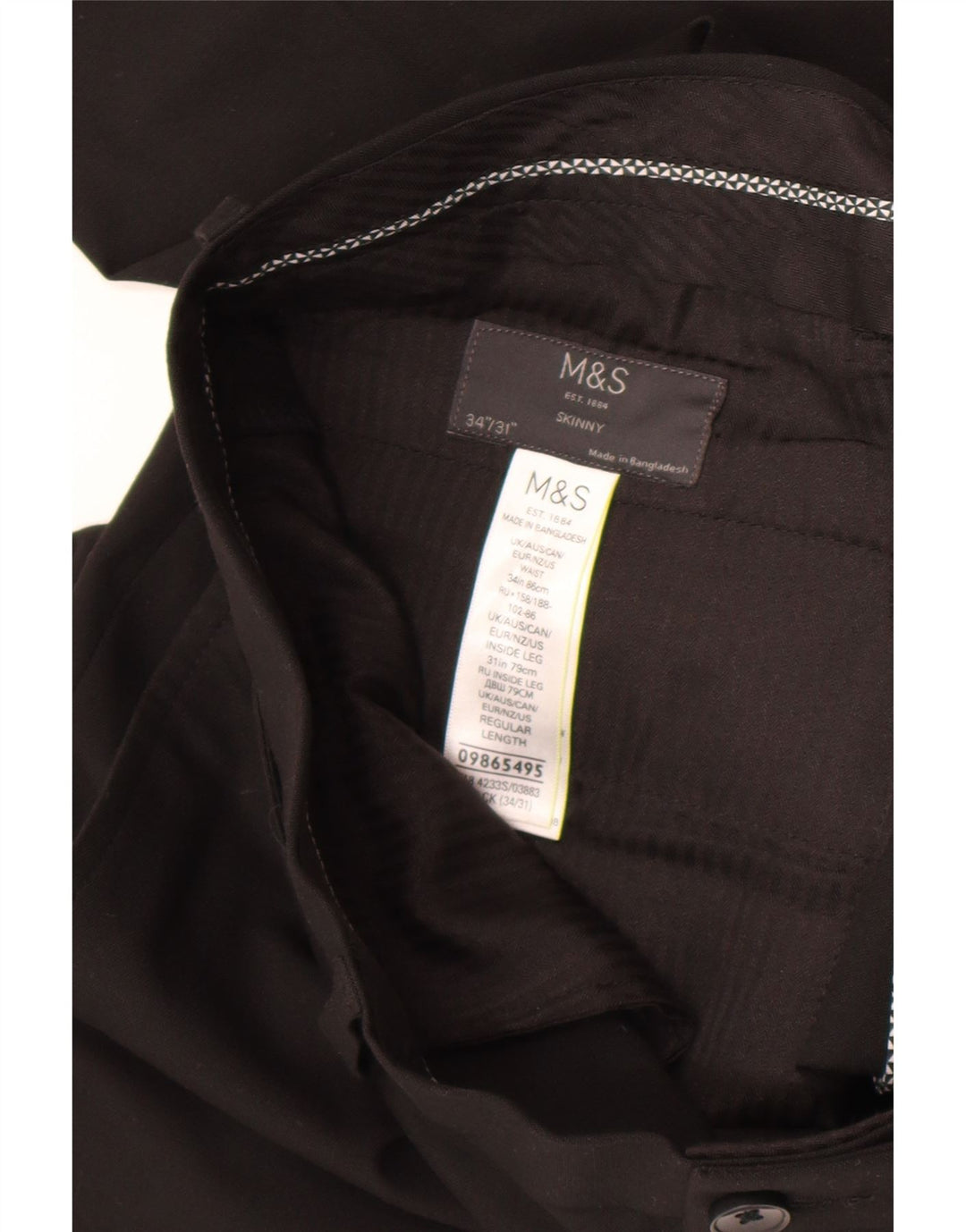 Marks & Spencer Herre Skinny Suit Bukser W34 L31 Sort Polyester