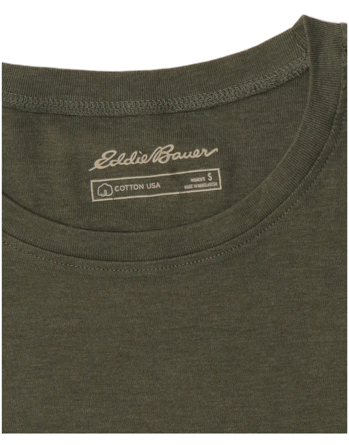 EDDIE BAUER Dame T-Shirt Top UK 10 Small Khaki Bomuld