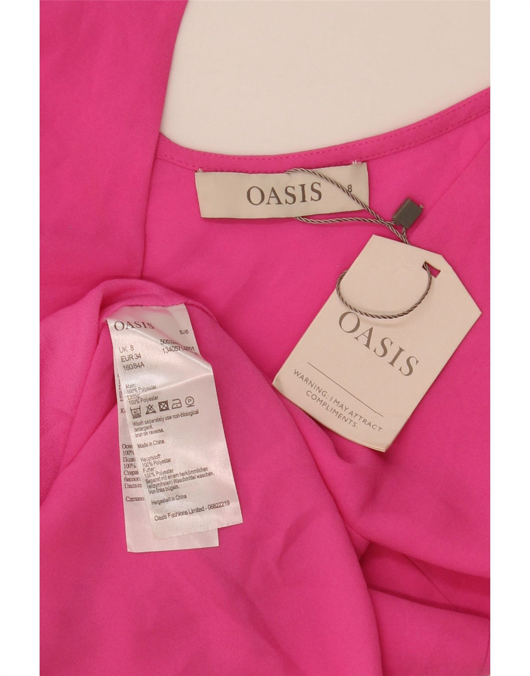 Oasis Dame ærmeløs bluse Top UK 8 Small Pink Polyester