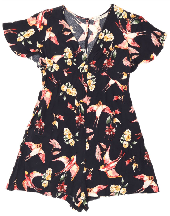 Zara Dame Playsuit UK 10 Small Black Floral Viscose