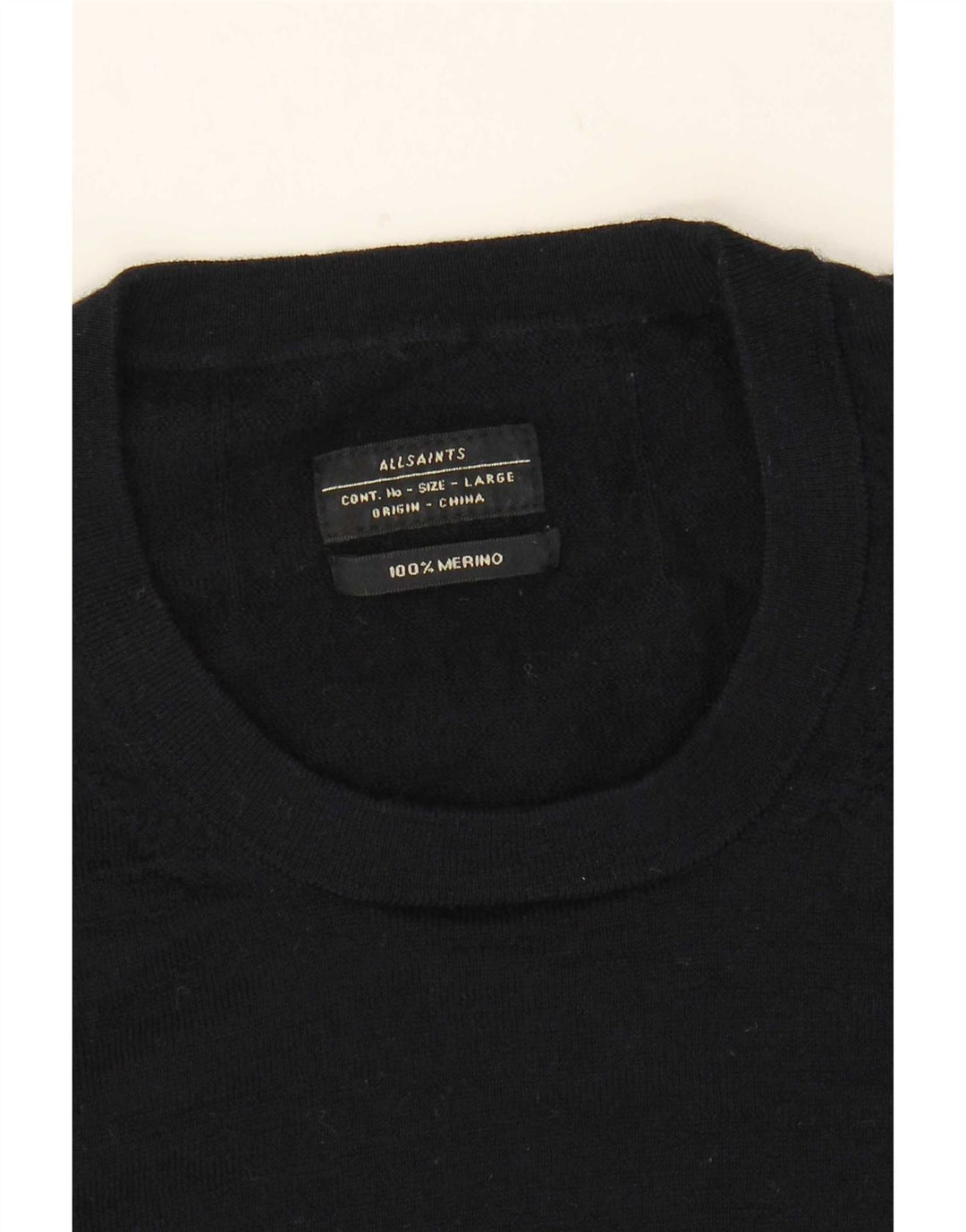 All Saints Herre Crew Neck Jumper Sweater Large Navy Blue Merino Wool