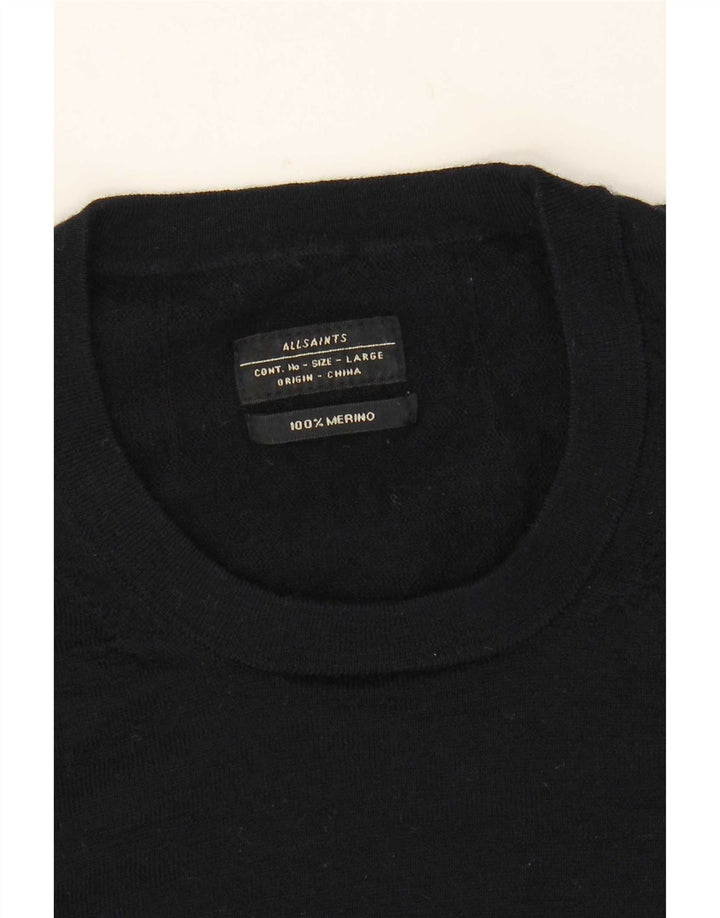 All Saints Herre Crew Neck Jumper Sweater Large Navy Blue Merino Wool