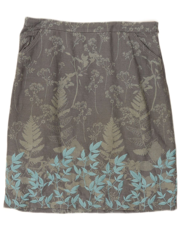 White Stuff Midi-nederdel til kvinder UK 12 Medium W32 Grå blomsterlinned