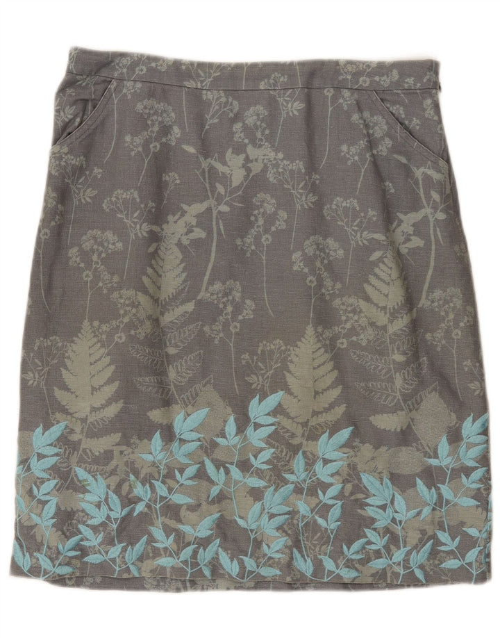 White Stuff Midi-nederdel til kvinder UK 12 Medium W32 Grå blomsterlinned