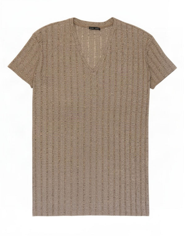 Zara T-shirtkjole til kvinder UK 14 Medium Beige Stribet Polyester