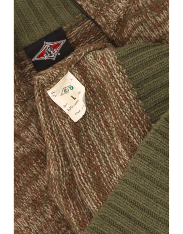 Bear Herre Cardigan Sweater Large Khaki Flecked Wool