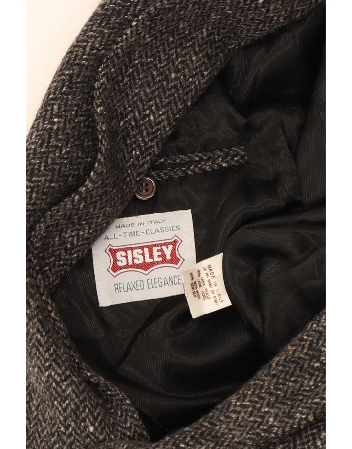 Sisley Herre 2-knaps blazerjakke UK 40 Large Grey Chevron Wool