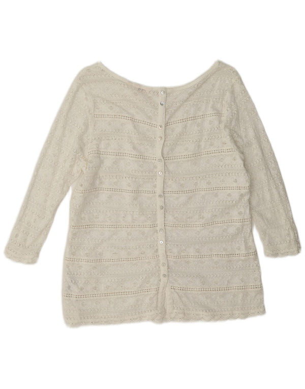 Fat Face Dame Gennemsigtig Skjorte Bluse UK 12 Medium Hvid Bomuld