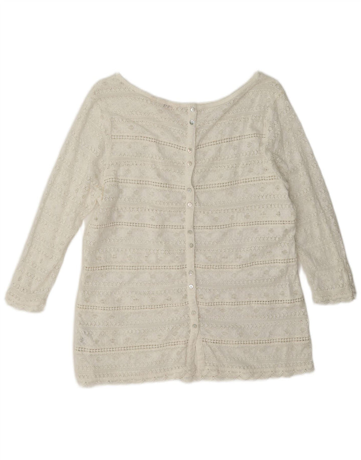 Fat Face Dame Gennemsigtig Skjorte Bluse UK 12 Medium Hvid Bomuld