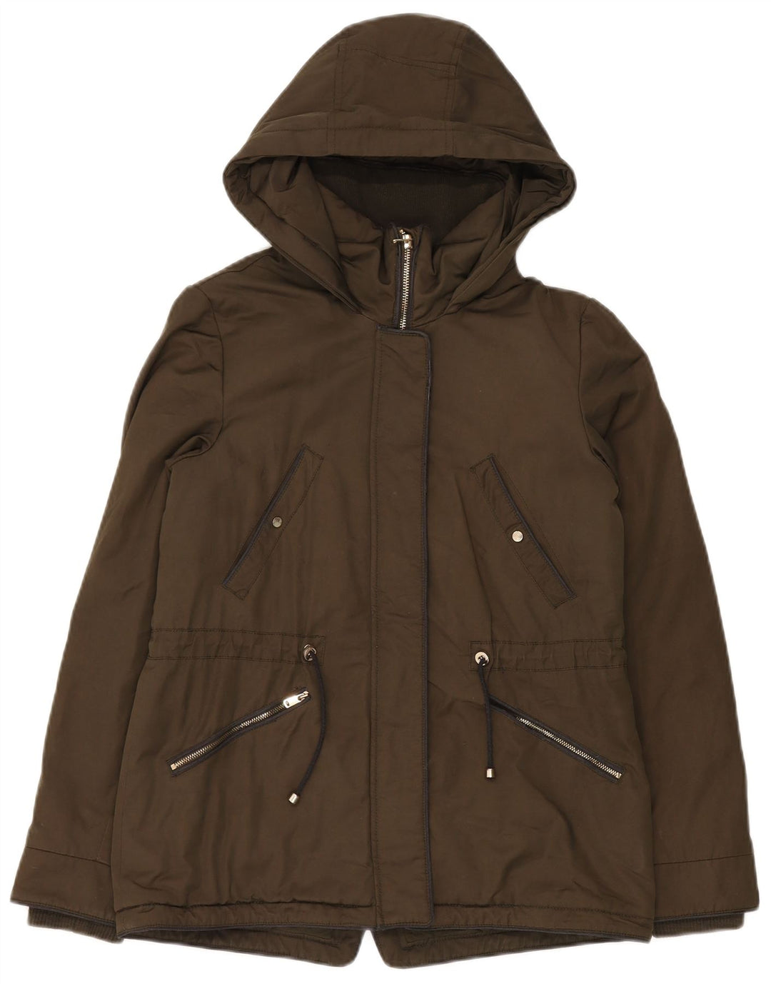 Zara Dame Trafaluc Oversized Parkajakke med hætte UK 6 XS Khaki Polyester