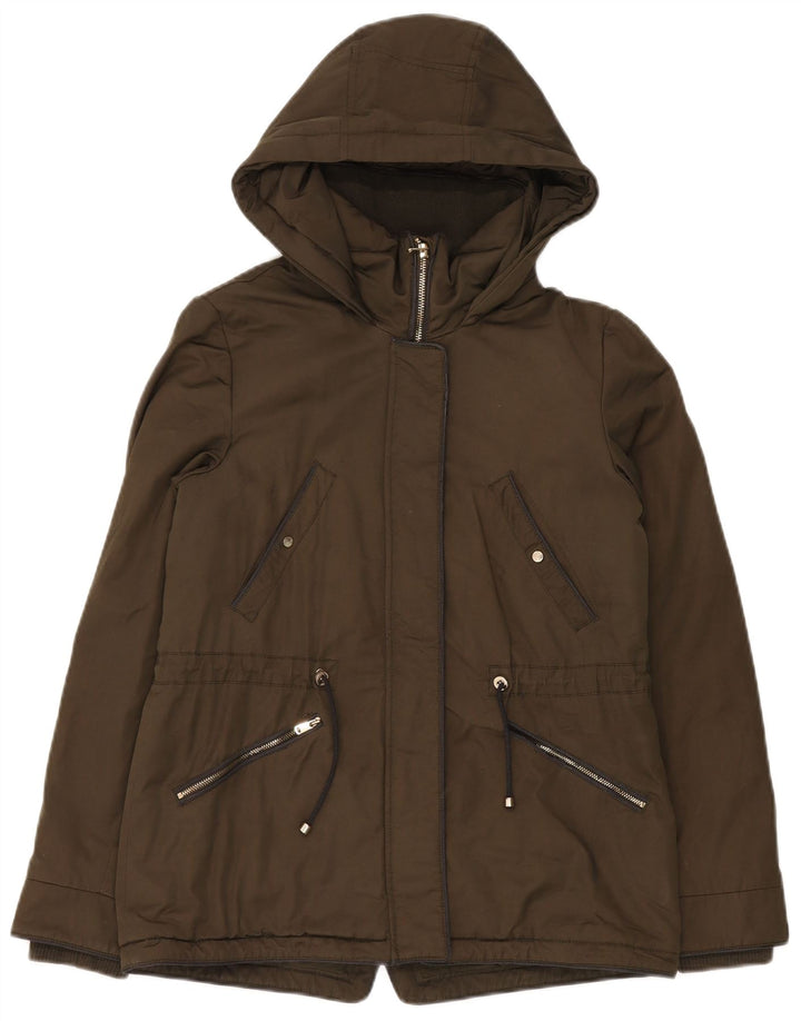 Zara Dame Trafaluc Oversized Parkajakke med hætte UK 6 XS Khaki Polyester