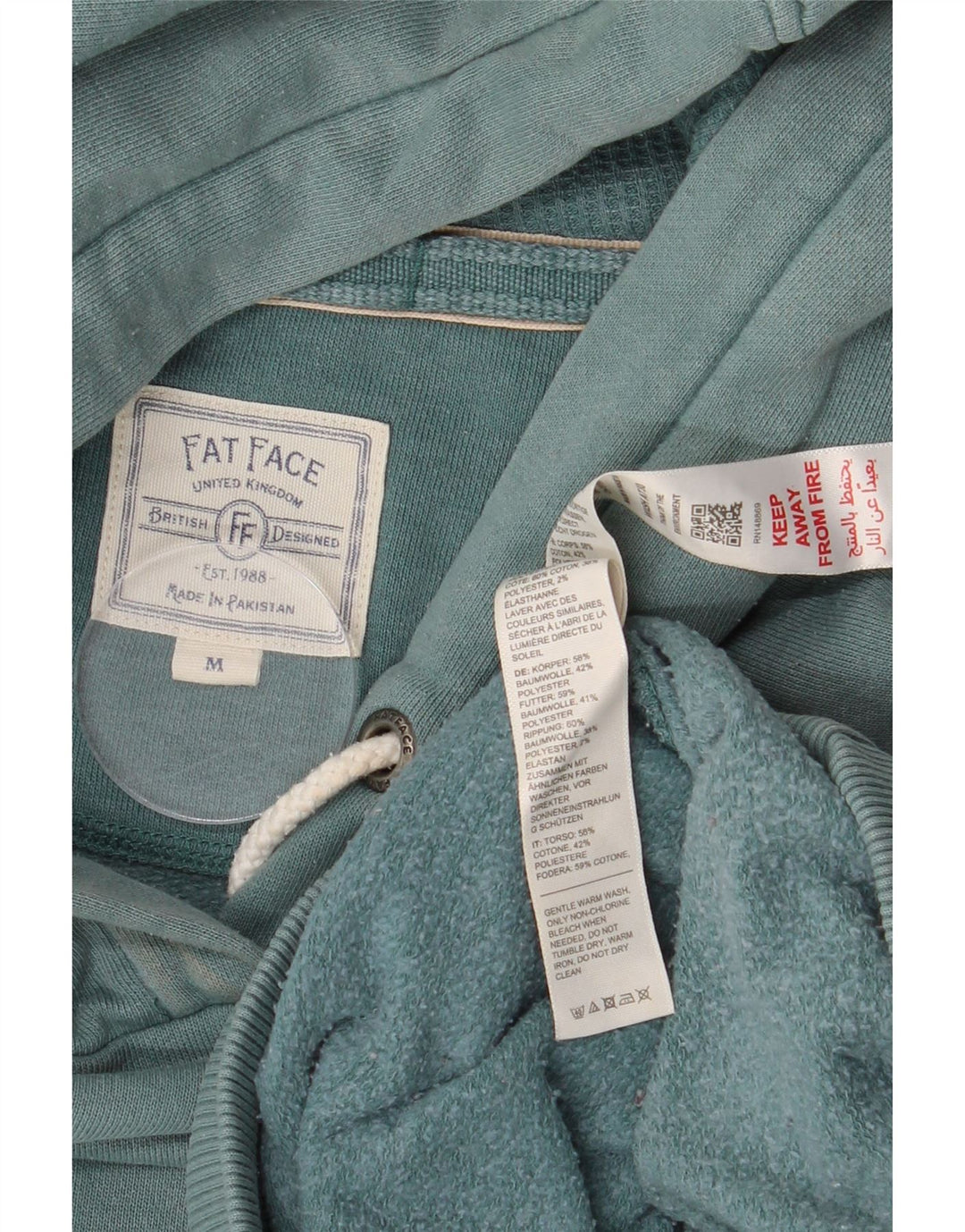 Fat Face Dame Hættetrøje UK 14 Medium Grøn Bomuld