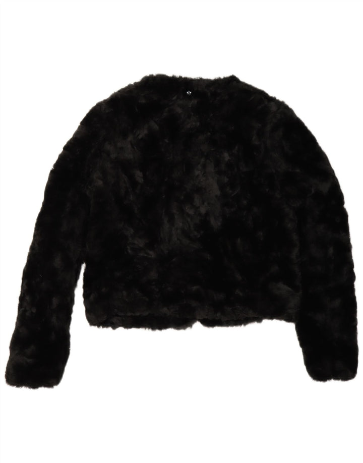 Coast Womens Crop Faux Fur Bomber Jacket UK 8 Small Black