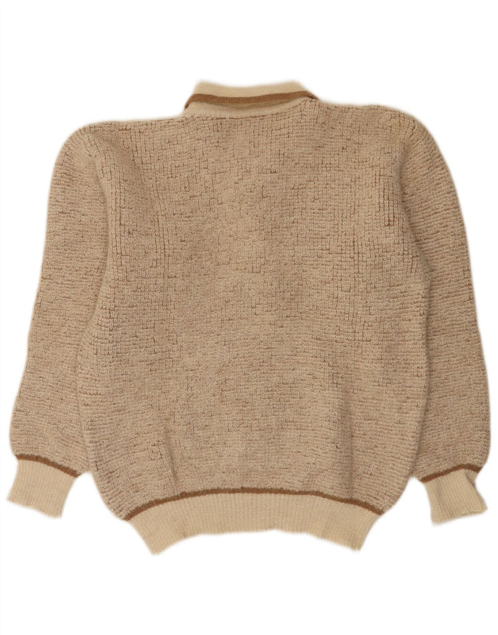 Vintage Herre Polo Neck Jumper Sweater Medium Beige Flecked Alpaca Wool