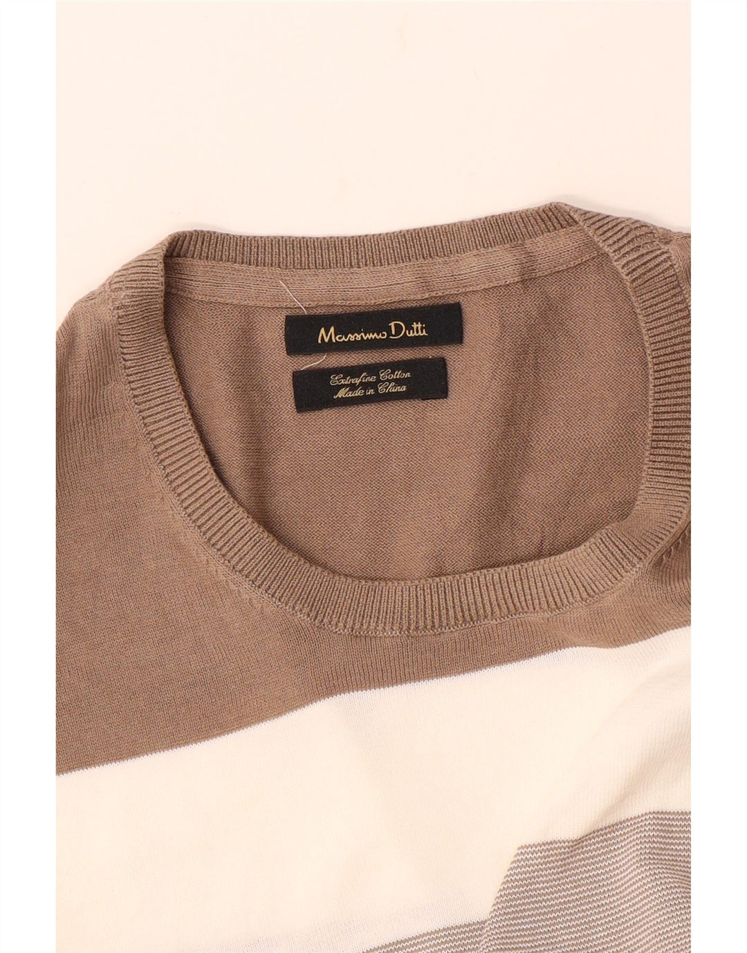 MASSIMO DUTTI Herre T-Shirt Top Stor Beige Stribet Bomuld